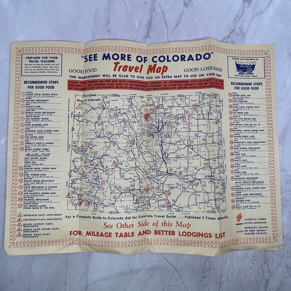 1950 See More of Colorado Fold Out Travel Map Tourist Guide AF9-1